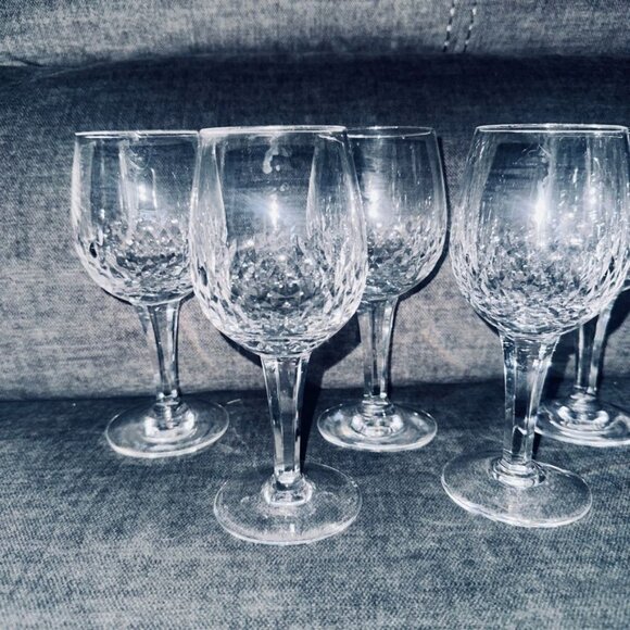 Vtg Royal Doulton Clarendon Cut Water Goblets Crystal Wine Glasses Set of 7 70s - Picture 2 of 7